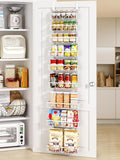 Delamu Narrow 9-Tier Over the Door Pantry Organizer, Adjustable Pantry Storage, Metal Hanging Spice Rack, Cabinet Door Organizer for Kitchen, Bathroom, Laundry Room, 12.5" White by DELAMU