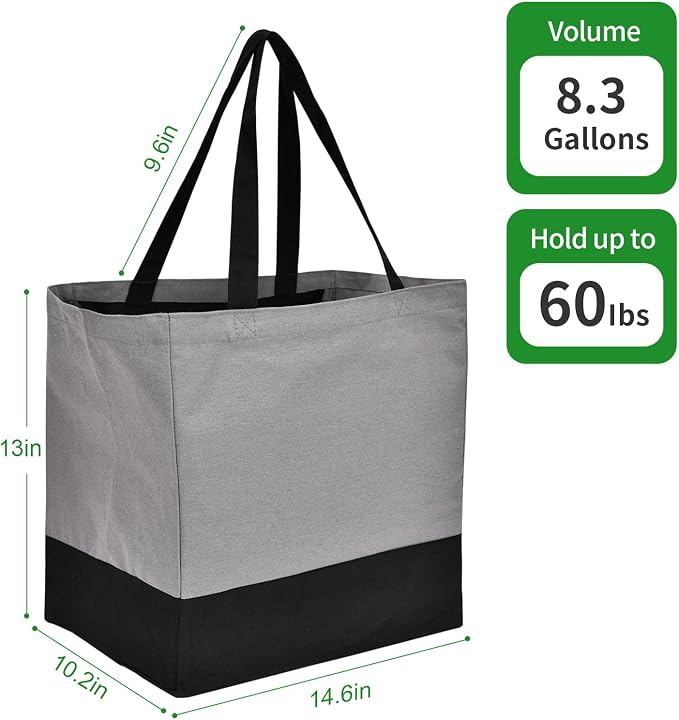 Canvas Reusable Grocery Bags Heavy Duty, 8.3 gal Foldable Large Tote Bag with Handles, Holds 60 lbs Canvas Shopping Bags, 1 Pack - Image 5