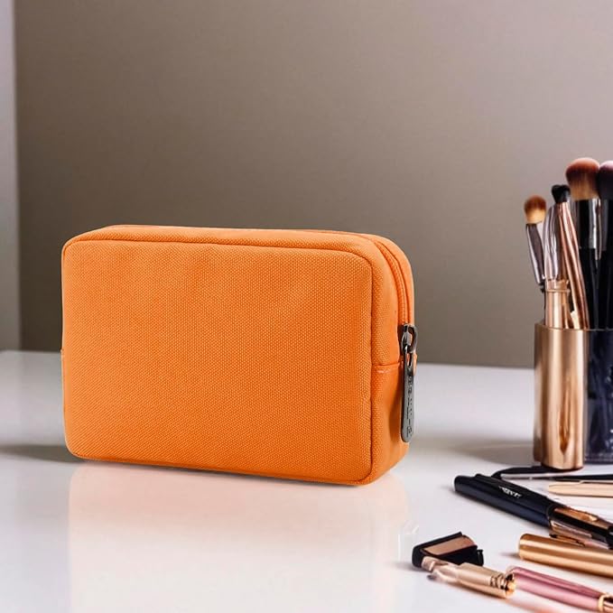 E-Tree Cute Small Makeup Bag,Cosmetic Toiletry Make up Skin Care Little Items Pouch for Purse,Zipper Mini Tech Charger Cable Electronic Organizer Case,Travel Accessories for Women Men Teen,Orange - Image 7