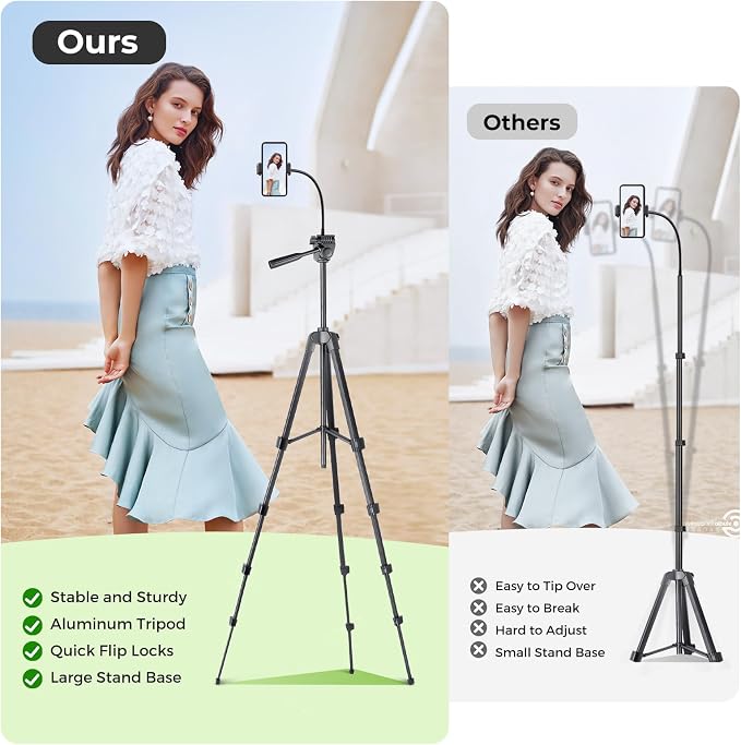 Aureday Phone Tripod, 82" Tripod for iPhone with Flexible Gooseneck, Wireless Remote and Phone Holder, Extendable Cell Phone&Camera Tripod Stand for Selfies/Video Recording/Live Streaming/Vlogging - Image 5