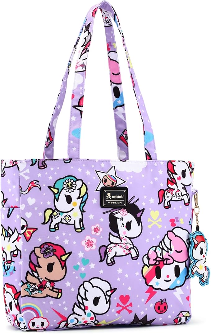 tokidoki Unicorno Foldable Tote Bag for Women, Canvas Tote Bags with Doll Portable Shoulder Handbag for school Work Travel by Tokidoki