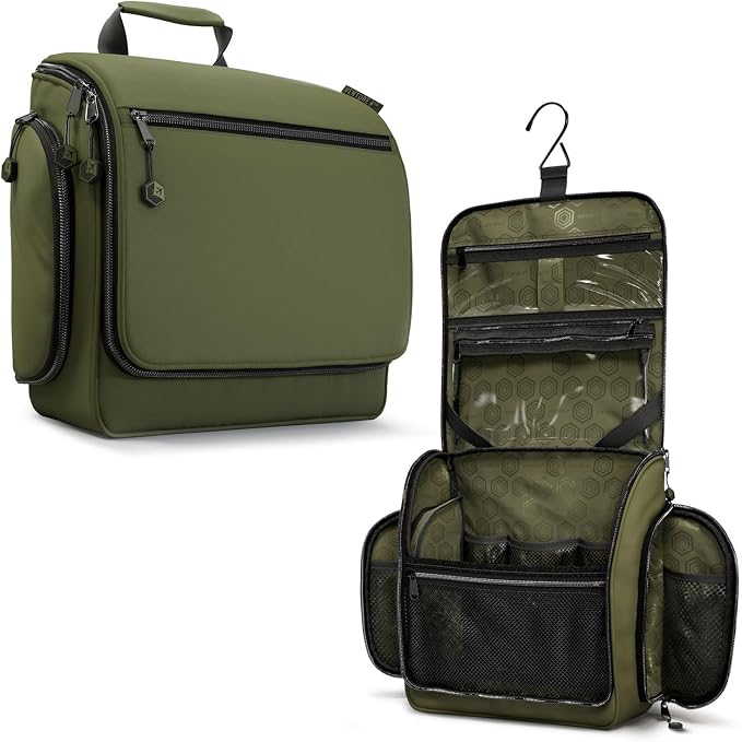 VENTURE 4TH Hanging Travel Toiletry Bag, 18 Compartments - Forest Green | Hangs on rails, hooks or doors; stands upright. Removable TSA pouch. Water-resistant Nylon 290D Twill, reinforced stitching. by VENTURE4TH
