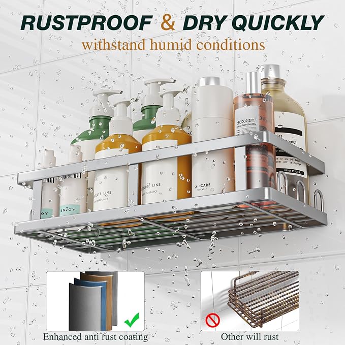 Youvip Shower Caddy, Silver | Adhesive, No Drill, Large Capacity, Rustproof, Bathroom Organizer - Image 3