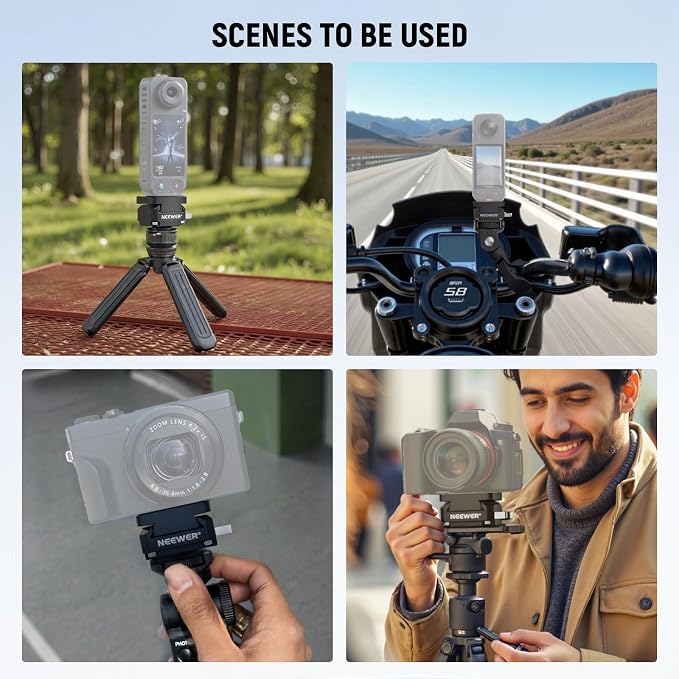 NEEWER Action Camera Quick Release Plate Compatible with Insta 360 x4 x5, Aluminum Tripod Mount QR Adapter Accessories Kit with 1/4" Thread Hole for Filmmaking Video Recording, CA139 - Image 6