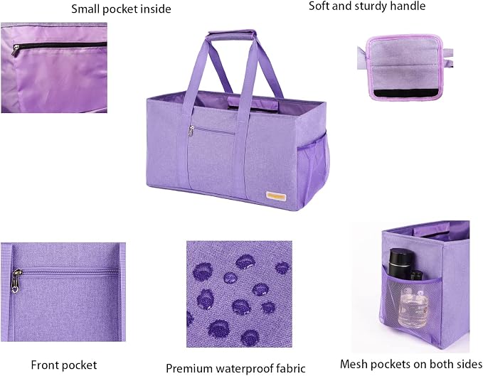 Extra Large Utility Tote Bag - Reusable Grocery Bags Foldable Heavy Duty | Large Shopping Tote 4 Pockets & Reinforced Handles, Water-Resistant Collapsible Tote for Beach, Picnic, Car Storage - Image 6