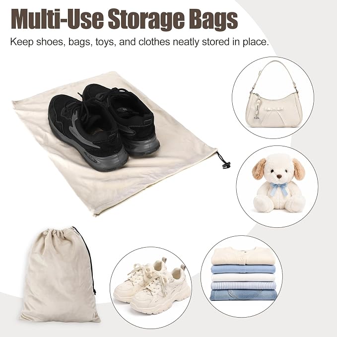 6 Pcs Shoe Bags for Travel Packing, Large Dustproof Shoe Covers With Drawstring for Handbags Sneaker, Washable Soft Flannel Storage Pouch for Traveling Suitcase Gym Closet Organizer - Image 3