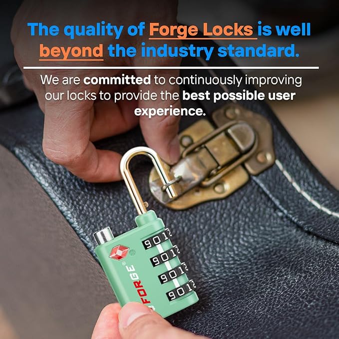 Forge Dual-Opening: Key or Combination Lock, TSA Approved Lock for Luggage, Pelican case, Travel, Gym, School, Luggage Combination Lock, Travel Bag Lock (Green 2 Pk) - Image 7
