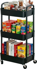 Sywhitta 3-Tier Plastic Rolling Utility Cart with Wheels for Storage,Black | Multi-Functional Storage Trolley, for Office, Living Room, Kitchen, Bathroom,Movable Organizer,Space-Saving,Easy to assemble by haseverythingyouneed