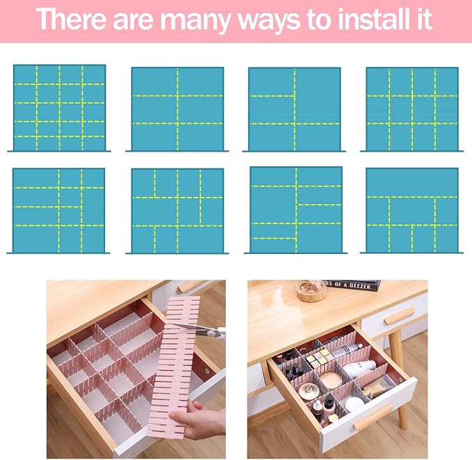 acDesign 40Pcs Grid Drawer Dividers, Adjustable Drawer Organizer for Socks, Underwear, Lingerie, Makeup, Bedroom Office Kitchen Storage (Pink) - Image 7
