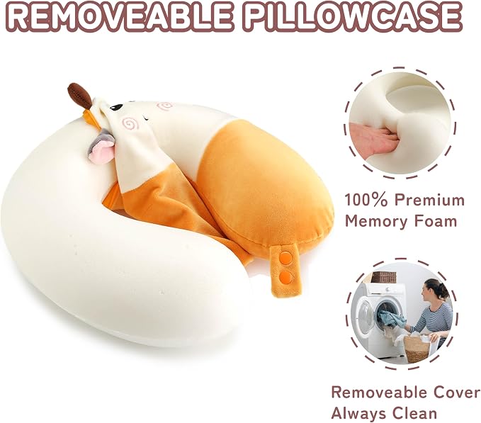 Memory Foam Travel Neck Pillow for Teens and Adults, Removable Cover, Cow | Machine washable, 17 in neck size for teens and adults, 360-degree head and chin support, car and airplane use - Image 3