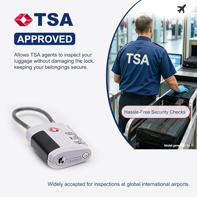 Combo TSA Locks for Luggage, Locker, Suitcase, Luggage Locks TSA Approved, Small Combination Padlock with Cable for Gym Locker, Gun Case, Backpack Bag Zipper, Storage Box, Travel Safe - Image 3