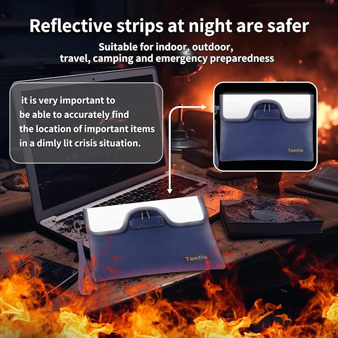 5200°F Fireproof Money Bag with Lock, Water Fireproof Document Bag with Zipper, 8 Layers Fire Insulation, Small Fireproof Safe Storage Pouch with Lock for Cash, Passport, (8.3" x 11", Blue) - Image 8