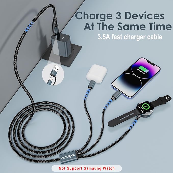 2Pack Travel Essentials for Apple Watch Charger,3 in 2 Charging Cable ﻿ | 4FT Multi Charging Cable Cord,Vacation Camping RV Essentials Portable Designed for iWatch &iPhone 17-11 - Image 2