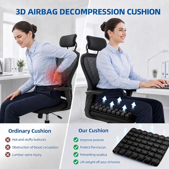 Inflatable Seat Cushion with Press-to-Inflate Design, Airplane Seat Cushion for Long Flights, Travel Cushion for Sciatica Pain Relief, Portable Cushion for Car, Office & Airplane - Image 2