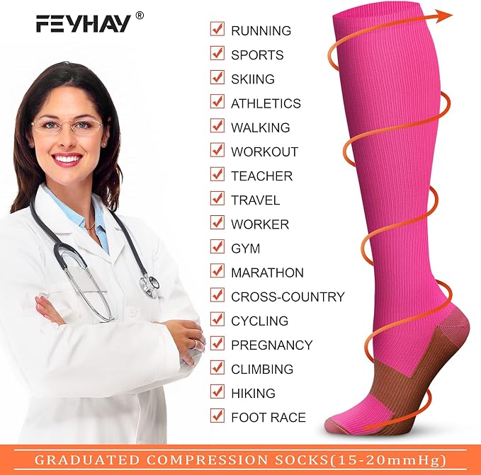 FEYHAY Copper Compression Socks (8 Pairs) 15-20 mmHg Circulation is Best Athletic & Daily for Men & Women, Running, Climbing - Image 4