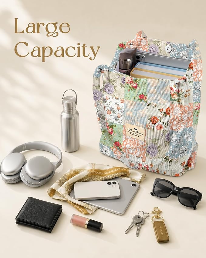 Miss Adola Designer Corduroy Tote Bag for Women | 3 Magnetic Buckles, Aesthetic Pattern, Reusable, Soft, Roomy Carry for Work, Travel, Grocery Runs - Image 6
