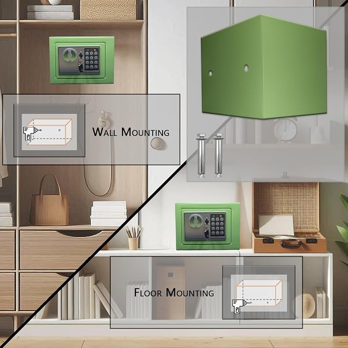 Yuanshikj Small Steel Security Safe Box with Keypad,Key;0.23 Cu Ft, Green | Electronic Digital Secure,9.1" W x 6.7" D x 6.7" H,Hidden for Home Dorm Apartment Hotel Office Cash Jewelry Storage - Image 3