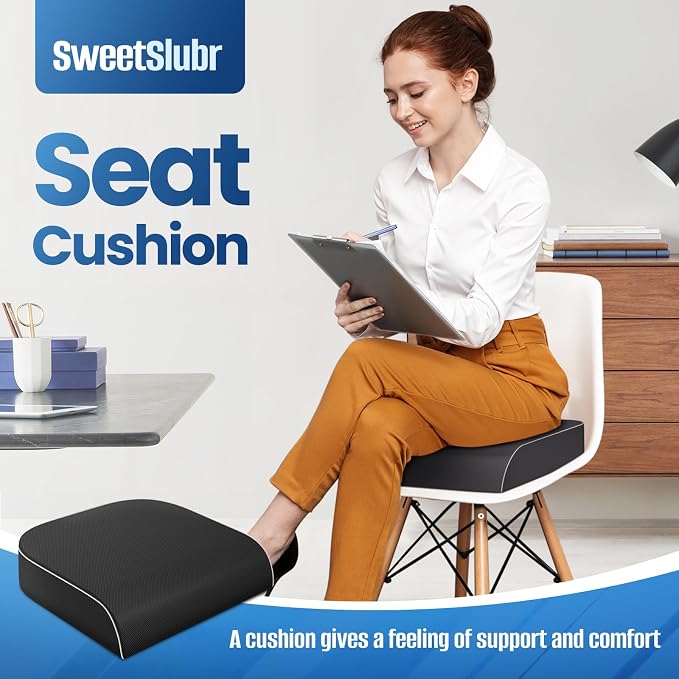 SweetSlubr Seat Cushion, Chair Pad, Memory Foam Tailbone Pain Relief | Office Chair Cushion for Tailbone Pain Relief, Non-Slip Cover, Soft Support for Office Chair, Car Seat,X-Large/Black - Image 7