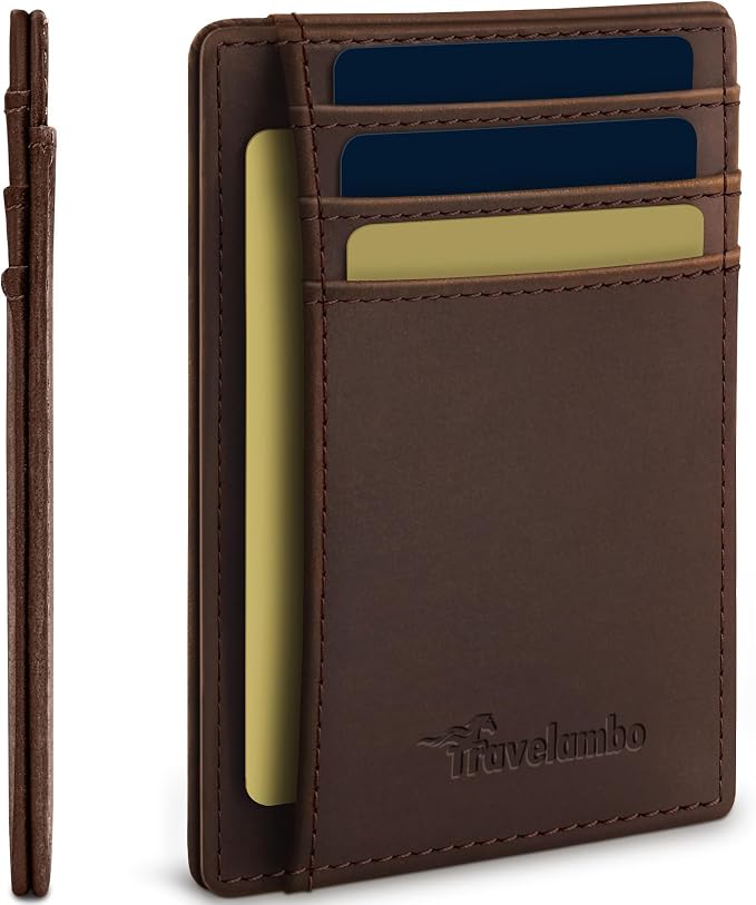 Travelambo 100% Genuine Leather Wallet for Men and Women, Slim Minimalist RFID Blocking Front Pocket Credit Card Holder with Gift Box by Travelambo