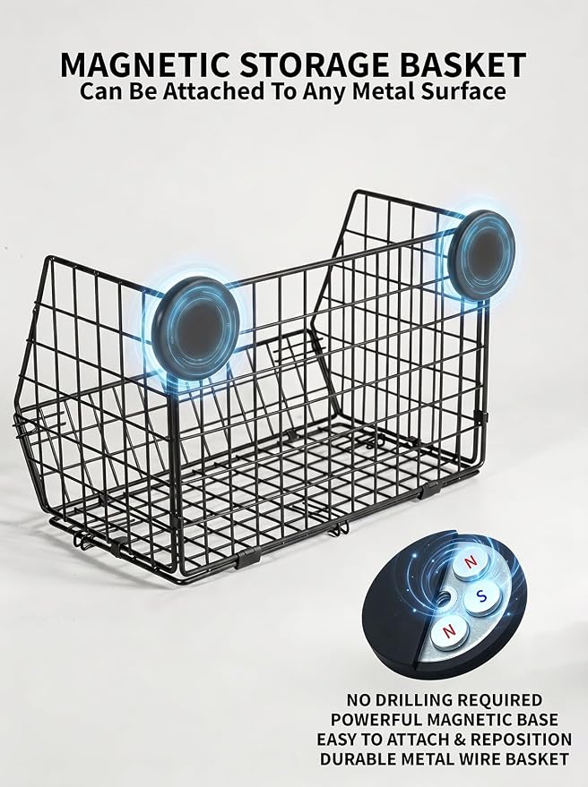 Delobon Magnetic Baskets,Pegboard Tool Organizer,Heavy Duty Magnetic Metal Basket for Garage, Laundry, Kitchen, Workshop, Cabinet - Image 7