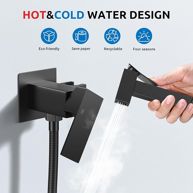 Arofa Built-in Hot and Cold Bidet Sprayer, Hands-Free Control, Matte Black | Wall-Mounted Design, Dual Control Modes, Leak-Free Hose, Feminine/Baby/Pet Wash, Cloth Clean & Rinse, Stainless Steel, Square - Image 2