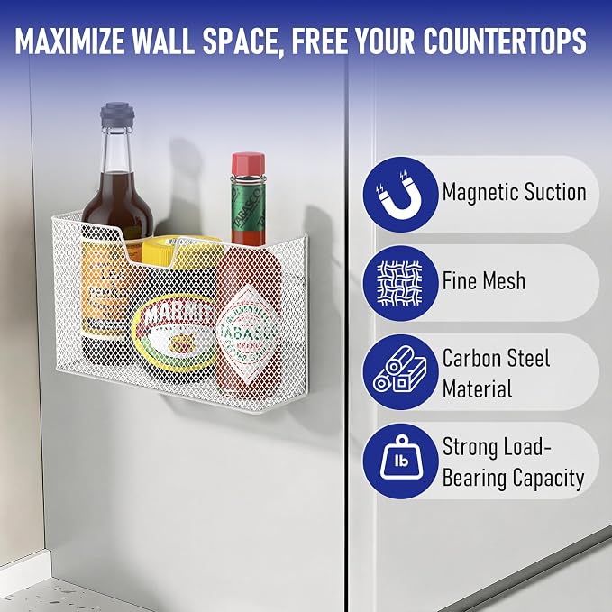 Magnetic Baskets for Fridge Shelf Bins Organizer Magnetic Storage Holder Storage Rack Containers for Fridge, Whiteboard, Locker - Magnetic File Holder for Home Kitchen Laundry Office School - Image 6