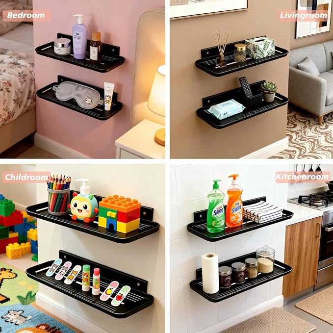 Wall Mounted Floating Shelf, Self Adhesive Shelf | No Drill Adhesive Wall Shelf, Floating Shelves Damage-Free Expand Walls Space for Living Room Kitchen Bathroom - Image 5