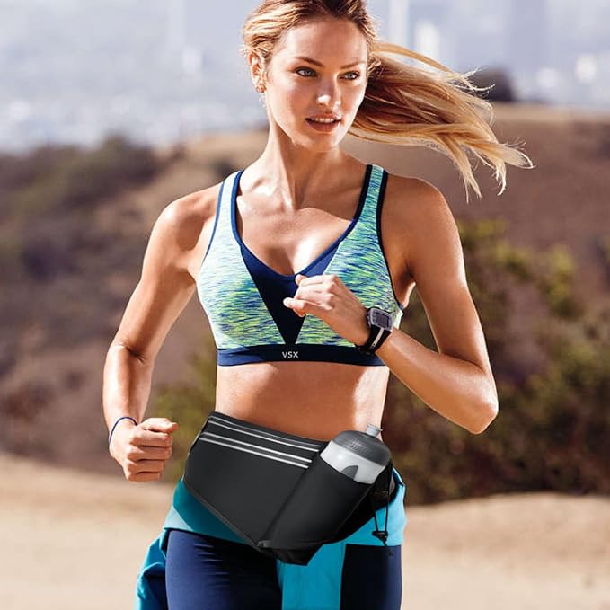 Slim Running Belt for Women Men,Runners Fanny Pack Phone Holder,Money Belt,Running Gear Accessories,with 3 Pockets (Light Black) - Image 6