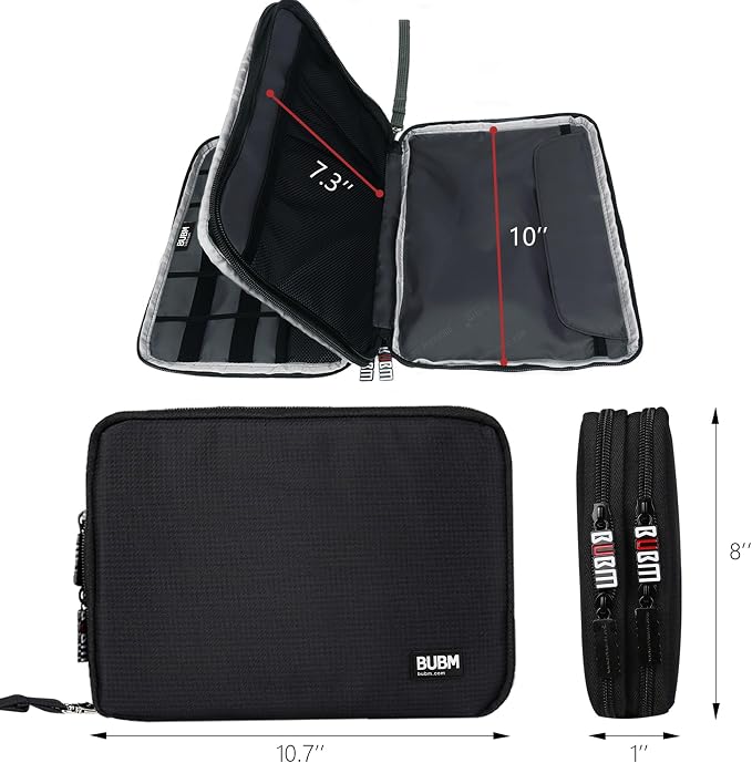 BUBM Double Layer Electronics Organizer/Travel Gadget Bag For Cables,Memory Cards,Flash Hard Drive and More,Fit For iPad Or Tablet(Up To 9.7")--Large, Black | Travel Gadget Bag For Cables, Memory Cards, Flash Hard Drive and More, Fit For iPad or Tablet... - Image 5