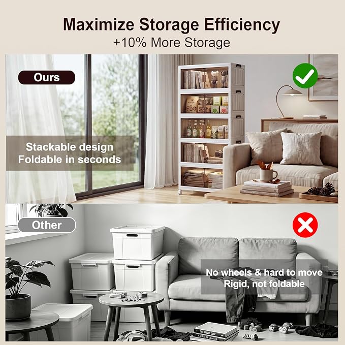 430QT Stackable Storage Bins With Lids, Collapsible Plastic Storage Bins with Wheels and Doors, Foldable Plastic Cabinets for Bedroom Dorm Garage - Image 5