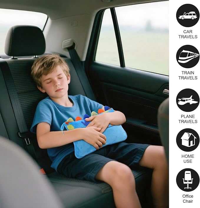 3 in 1 Travel Pillow and Blanket Set for Kids | Soft Travel Blanket Airplane Campact with Bag,Pillow Blanket for Boys with a Pocket,Backpack Clip, Luggage Sleeve (Dinosaur) - Image 5