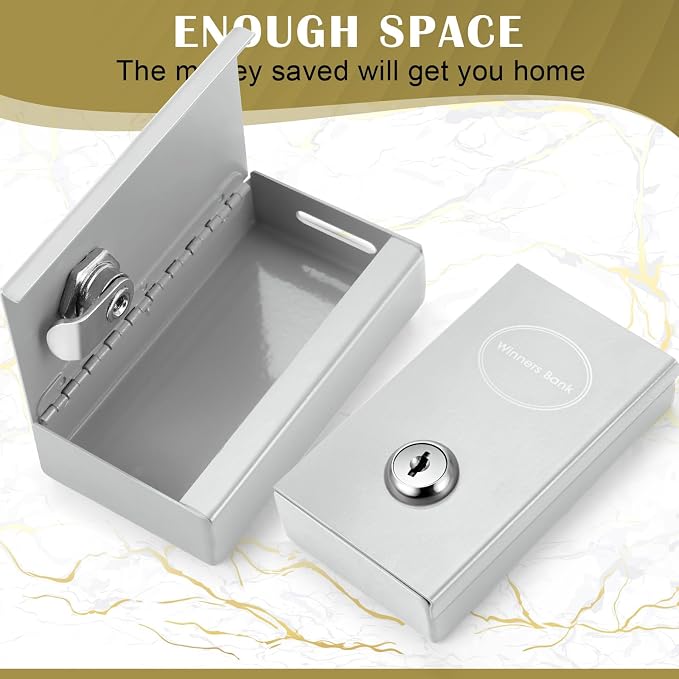 Reallnaive 1 Pack Metal Box for Gamblers Pocket Sized Winner Bank Casino Cash Box with 2 Keys Portable Casino Money Safe strongbox for Cash Saving Go Home Money Gifts(Gray,Classic) - Image 4