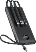 VEEKTOMX 10000mAh Portable Charger with 4 Built-in Cables | Slim Power Bank, USB-C Battery Pack with iPhone & Micro USB, TSA Approved Travel Charger for iPhone, Samsung, Android, Black by VEEKTOMX