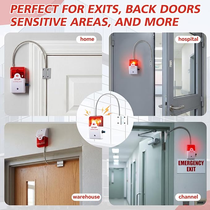1 Pcs Exit Stopper Door Alarm with 110db Siren Emergency Door Alarms When Opened, Easy Installation Battery Powered Magnetic Sensor for Unauthorized Entry Prevent Commercial Warehouse Retail - Image 9