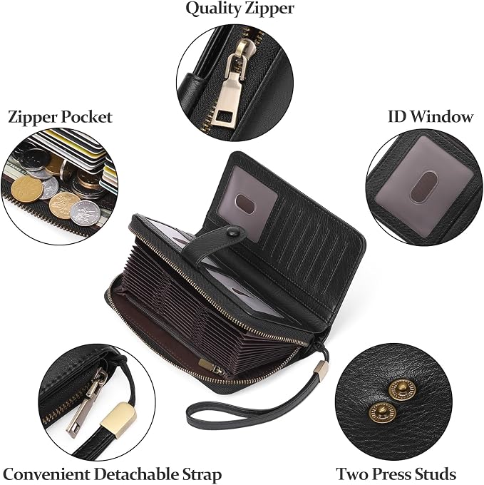 GAEKEAO Leather Credit Card Holder Wallet for Women RFID Blocking Large Capacity Bifold Zipper Card Case Organizer with Wristlet 45 Slots - Image 5