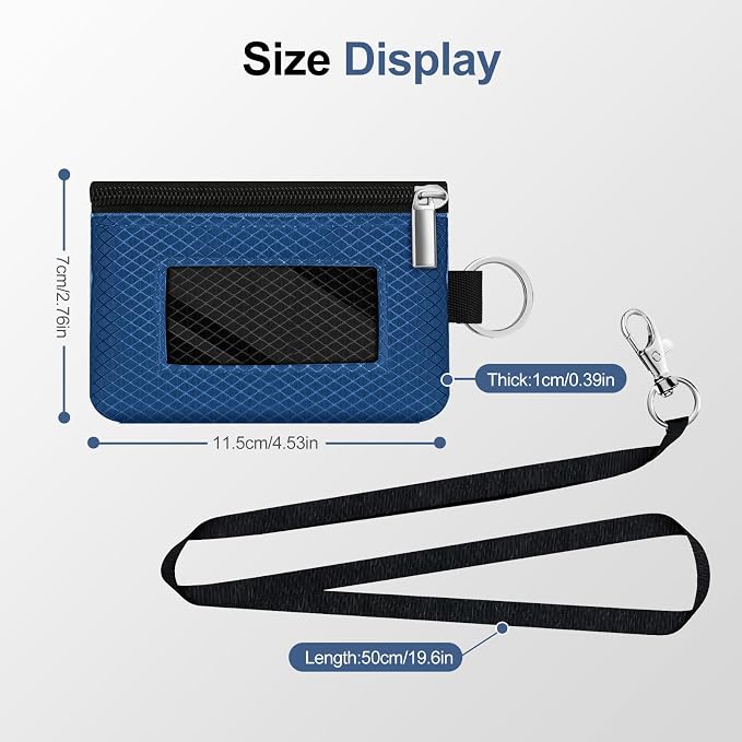 Minimalist RFID Blocking Small Wallet with ID Window,WaterResistant Zip Id Case Wallet with Lanyard Keychain for Cards,Cash,Travel,Women,Men (Electric Blue/Black) - Image 5