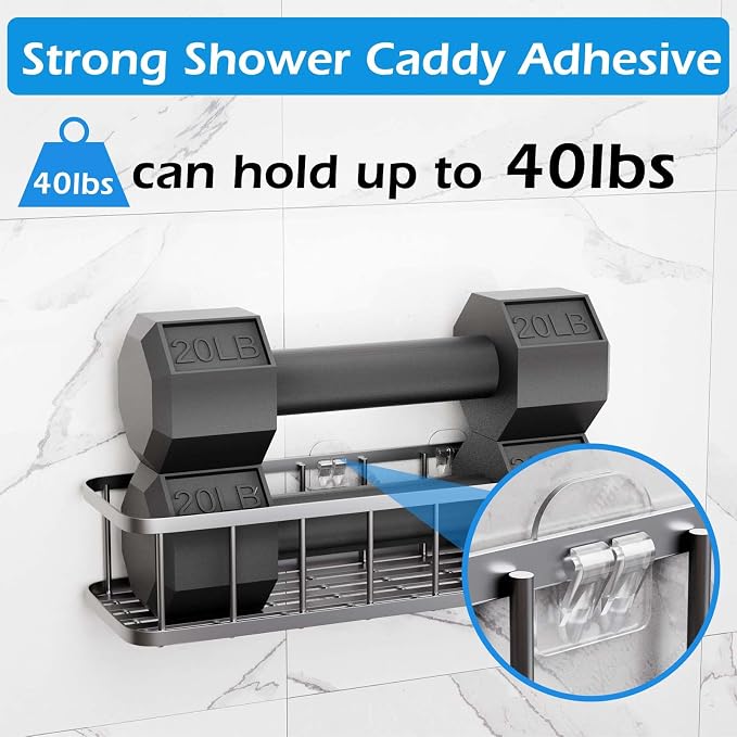 10 Pack Shower Caddy Adhesive Replacement, Shower Adhesive Strips, Strong Adhesive Hooks, Waterproof Sticker, No Drilling, for Bathroom Shelf and Kitchen Racks - Image 3