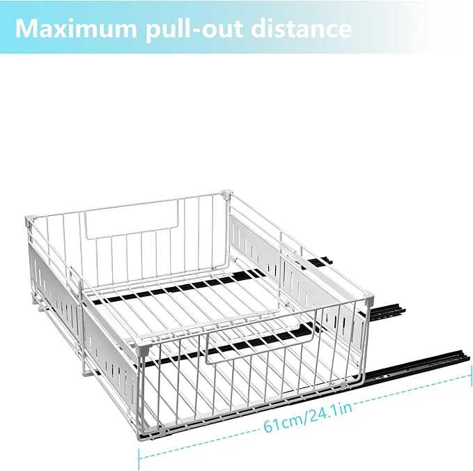 KimHong 2 Pack Pull Out Cabinet Organizer, Expandable Drawer Organizer with Adjustable Width 12.4"-19.5", Adhesive No Drill Under Cabinet Shelves for Home Kitchen Pantry with Silent Slides - Image 6