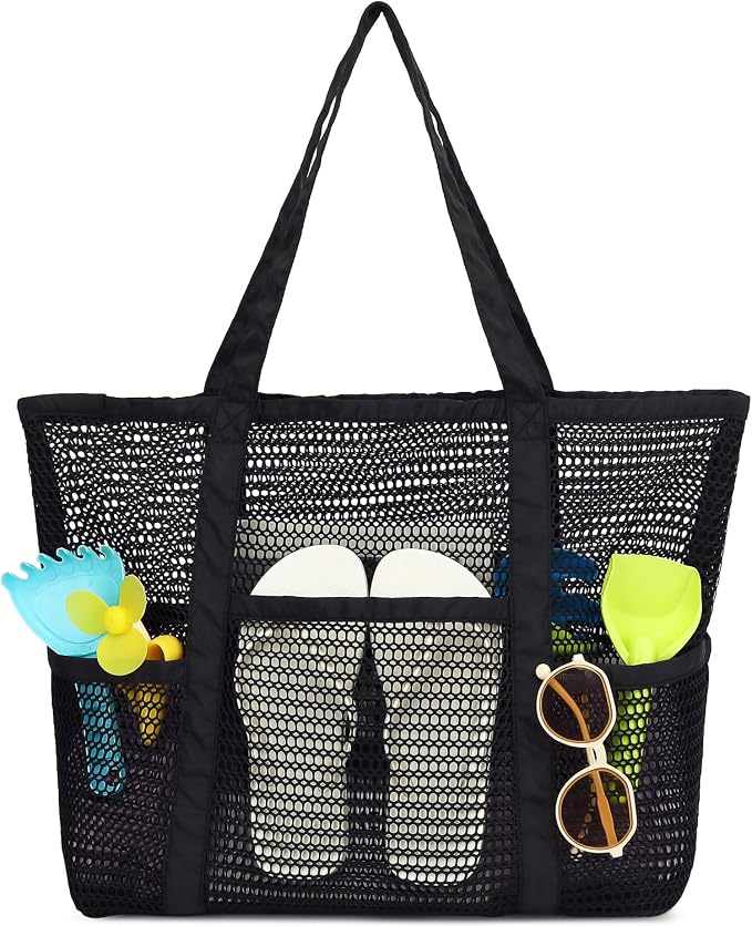 Fammart Mesh Beach Bag for Women, Summer Straw Tote Hobo Pool Bags with Zipper Pocket, Travel Vacation Cruise Essentials 2026 - Image 7