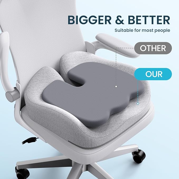 Benazcap Seat Cushion, Memory Foam Cushion for Office Chair - Ergonomic Chair Cushions for Tailbone Pain Relief, Sciatica & Back Support, Office Chair Cushion & Car Seat Cushion, Grey - Image 4