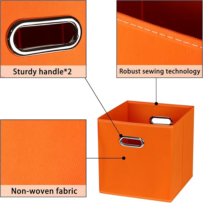 Fabric storage bins Cubes, Fabric Cube Organizer with Handle, Foldable Cube Bins for Cloth or Accessary Storage, 11x11x11, Set of 6, (Orange) - Image 7