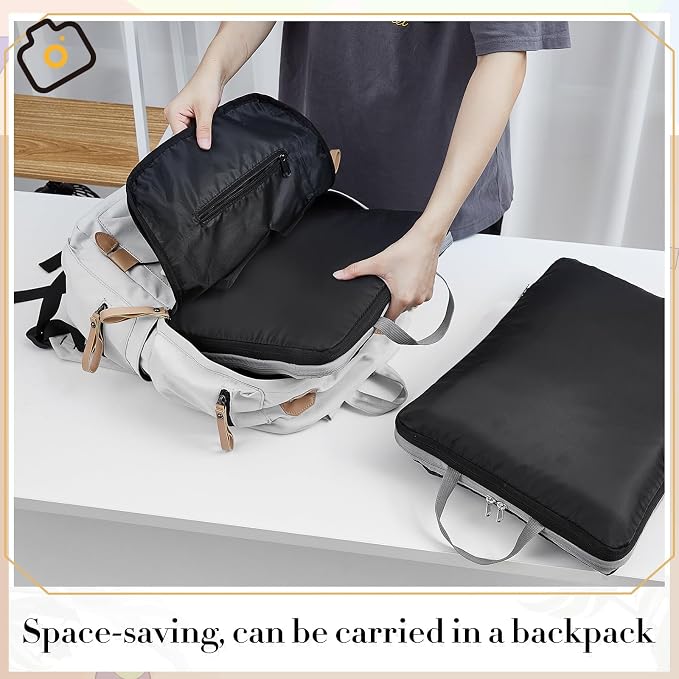 Hosuly 4 Pcs Large Ultralight Compression Packing Cubes for Travel 17.3 x 12.6'' XL Large Expandable Luggage Storage Organizers for Save Space Family Long Trips (black 01) - Image 7