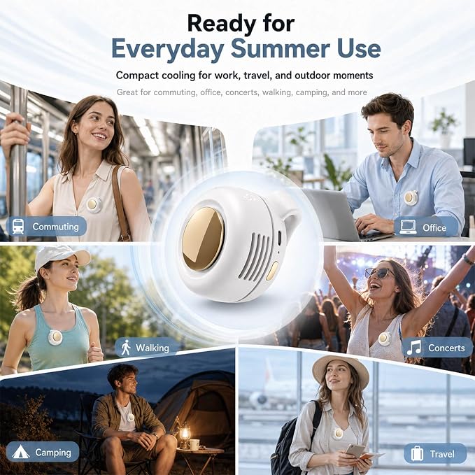 Clip on Fan, Portable Wearable Personal Mini Fan for Shirt & Waist, 3-Speed Quiet Bladeless Rechargeable Fan, USB-C, 360° Adjustable Hands-Free Cooling for Travel Outdoor Office (White) - Image 8