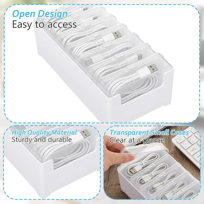 4 Set Cable Organizer Box with 28 Clear Switch Case Power Cord Organizer Desktop Cable Management Box Desktop Charger Cord Storage Organizer Box for Office Home Desk Accessories Stationery Supplies - Image 3