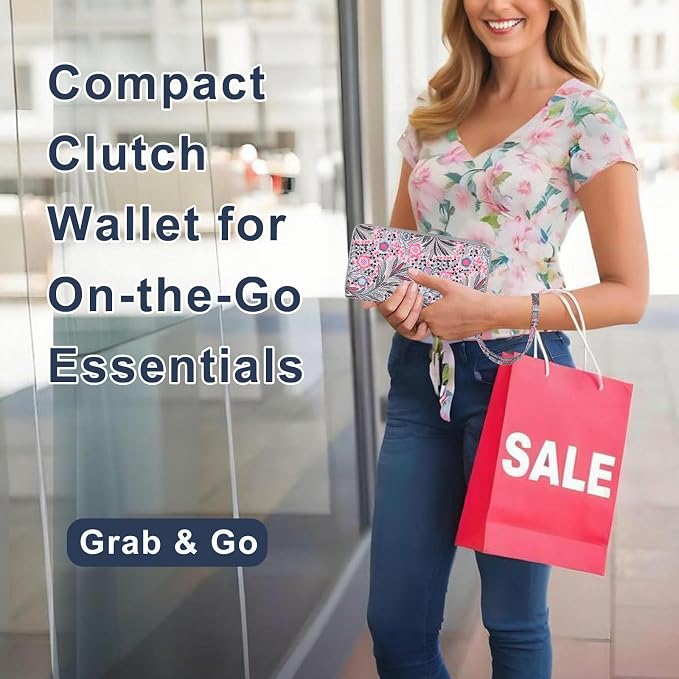 RFID Blocking Cellphone Wallet for Women with Wrist Strap, Double Zipper Travel Clutch Purse Large Capacity, Fissidens Flower - Image 7