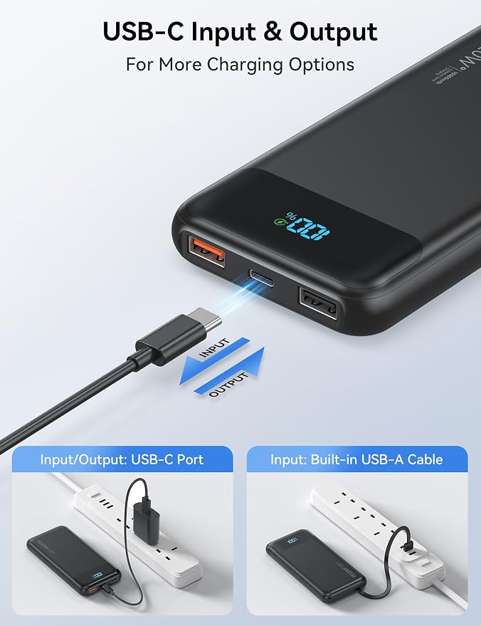 Nusyddy Portable Charger 10000mAh 22.5W w/4 Built-in Cables/6 Outputs Black | 22.5W Fast Charging, LED Display, Pass Through Charging, Charge 6 Devices at once, TSA Approved, Fits iPhone, iPad, Samsung - Image 6