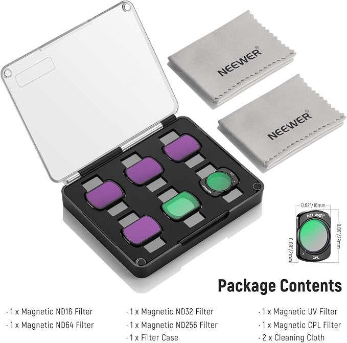 NEEWER Magnetic ND Filter Set Compatible with DJI Osmo Pocket 3 / Pocket 4 / Xtra Muse, 6 Pack ND16 ND32 ND64 ND256 CPL UV Lens Filter Accessories Kit - Image 9