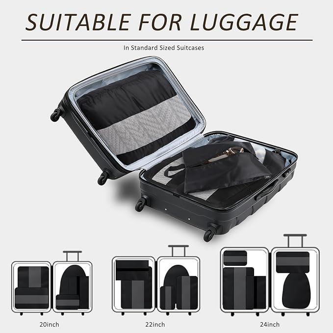 U+U 5 Set Packing Cubes, Travel Organizers with Shoe Bag (Black) | Ultralight Design & Easy Travel Organization - Image 5