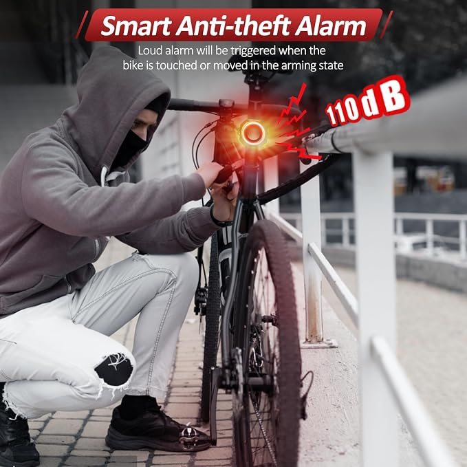 Bike Alarm with Remote, Bike Tail Light & Brake Light Auto ON/Off USB-C Rechargeable, 110dB Bicycle Alarm System Anti Theft Vibration Motion Sensor for Bike, Ebike, Scooter, IP65 Waterproof - Image 4