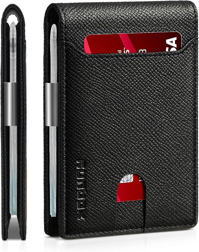 RUNBOX Slim Wallet for Men - RFID Blocking Leather Bifold with Money Clip | Minimalist Front Pocket Wallet Holds 11 Cards,Slim Thin Design,RFID Blocking Protection, Practical Birthday Gifts for Men by RUNBOX